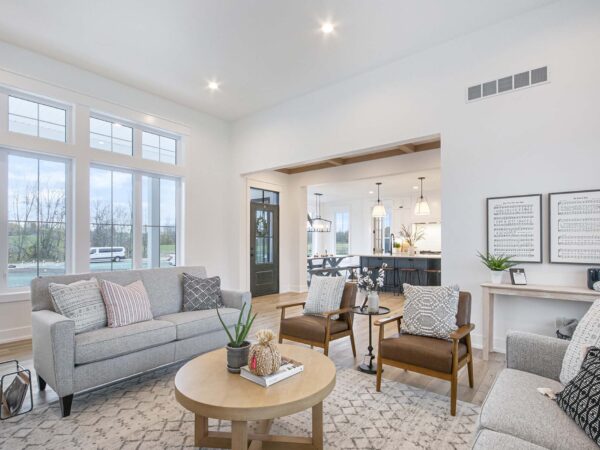 Simple modern living room with warm neutral accents