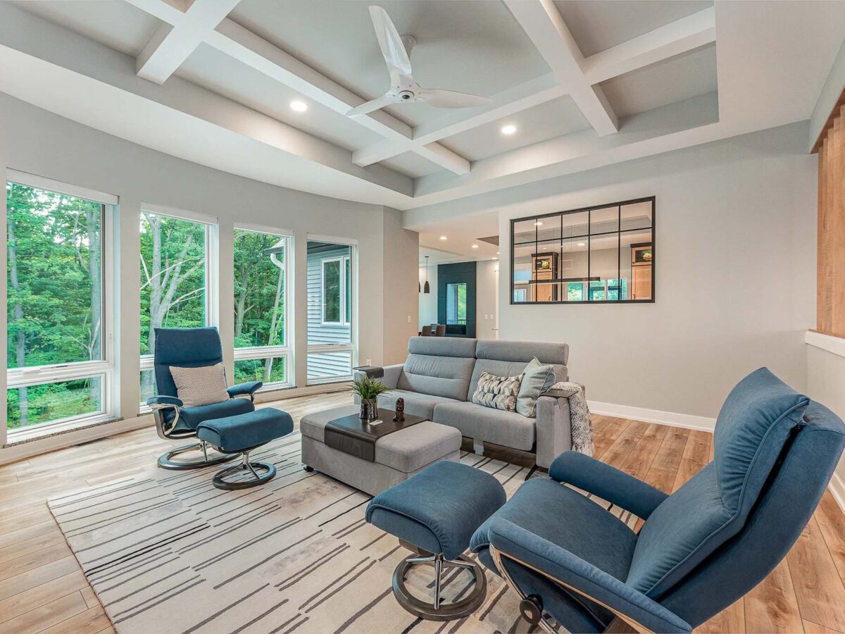 Modern luxury living room with two custom reclining chairs