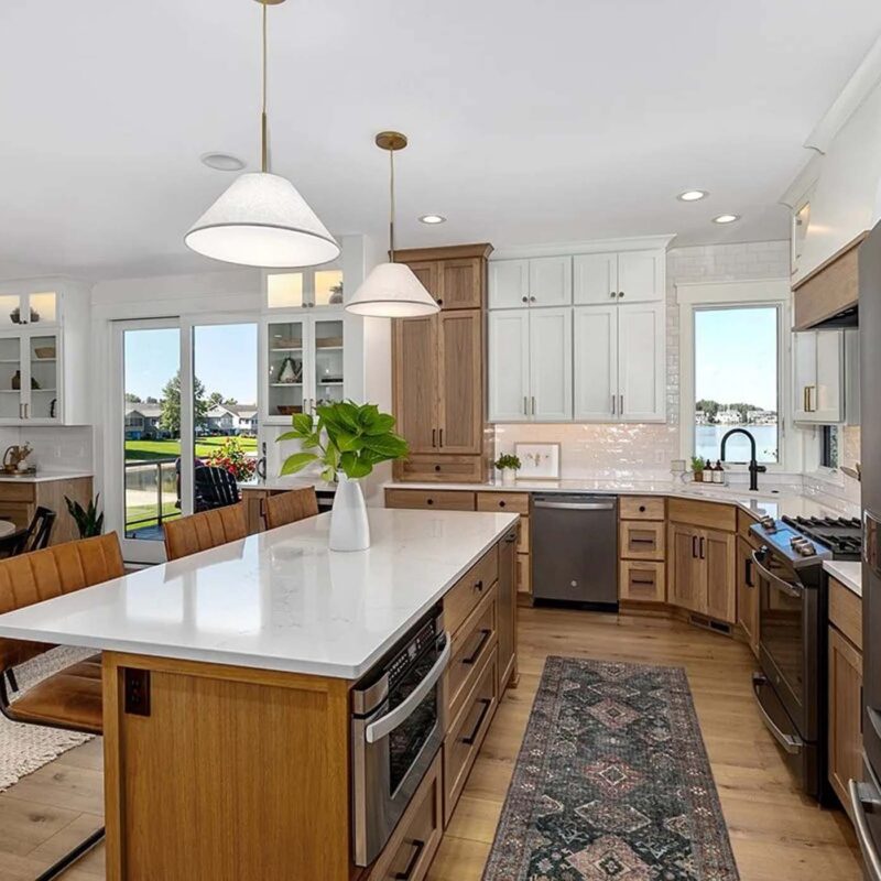 Modern refinished kitchen with darker wood and gray accents