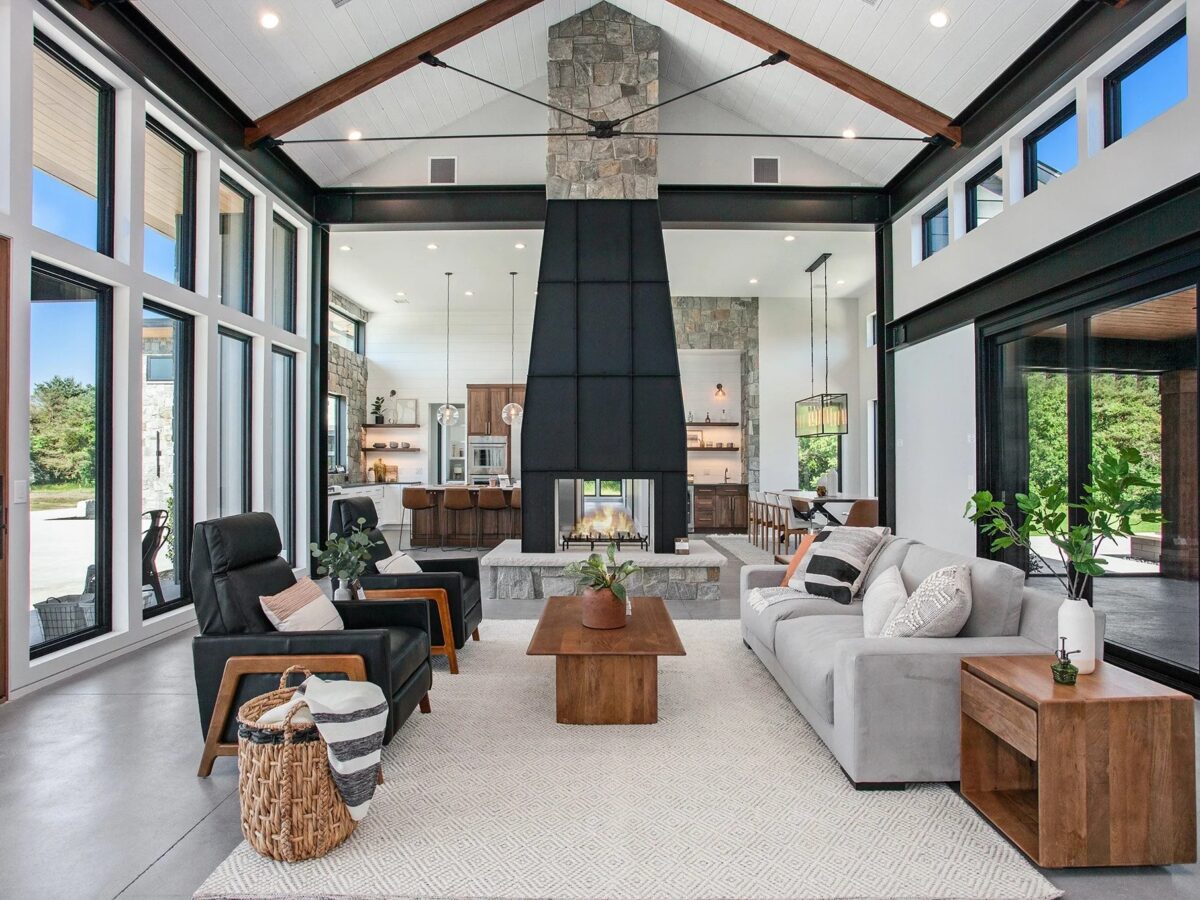 Open living room concept of a new industrial home