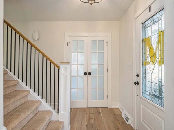 Entryway of a new white midwest home